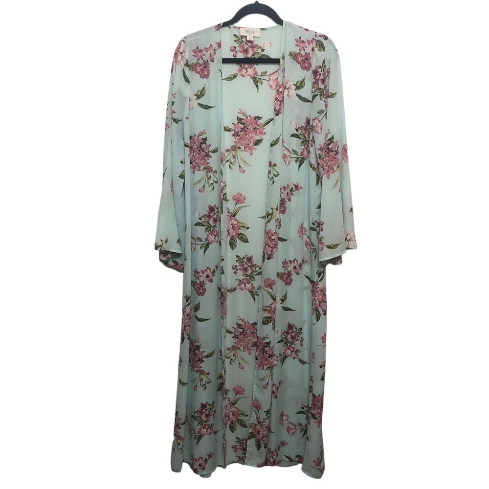 Peach Love California Long Maxi Kimono Cover-up Floral Bell Sleeve Size Small - Picture 2 of 11